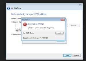 Windows не удается подключиться к принтеру 0x00000006